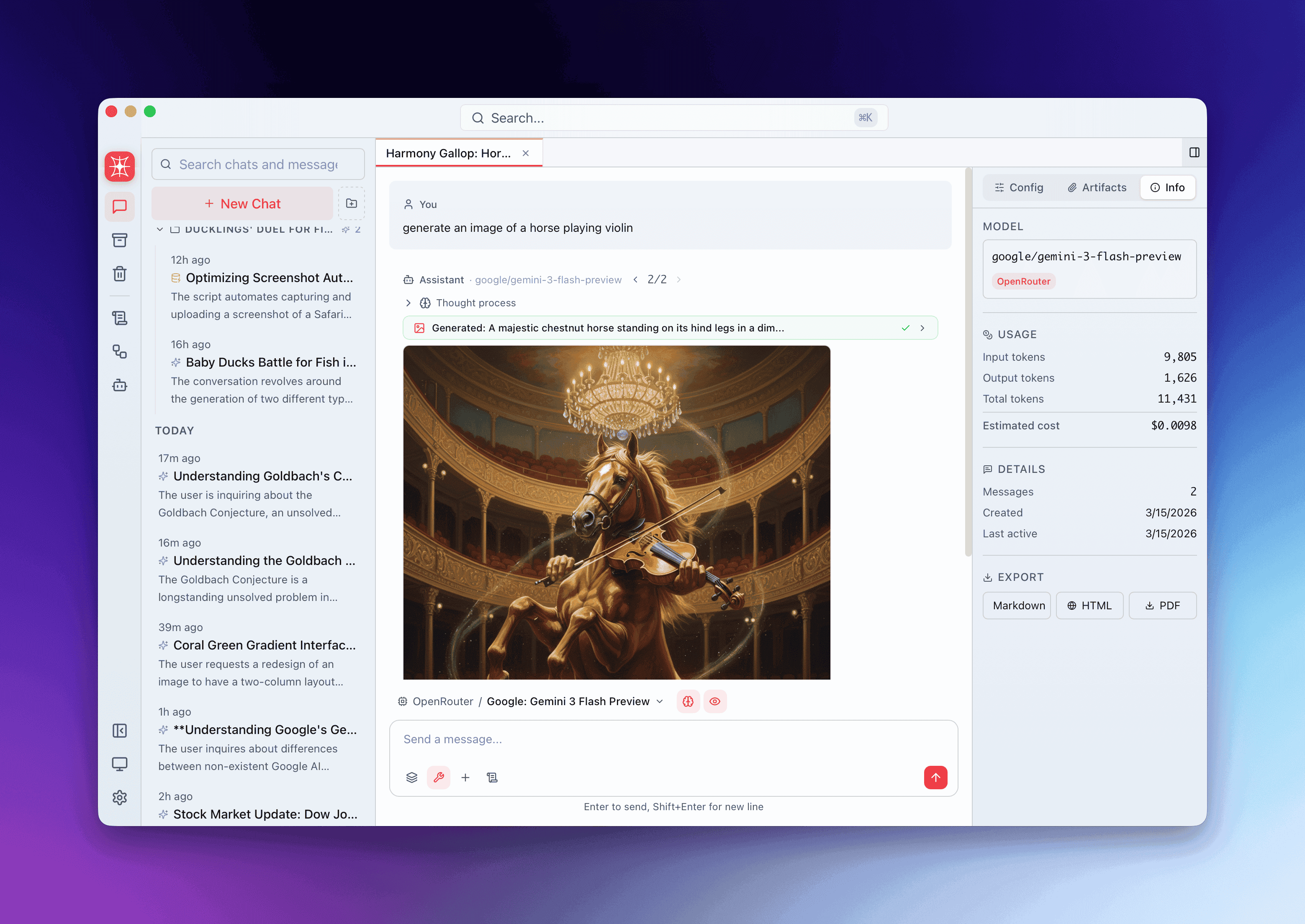 Conversation with branch navigator showing 2/3 indicator and left/right navigation arrows