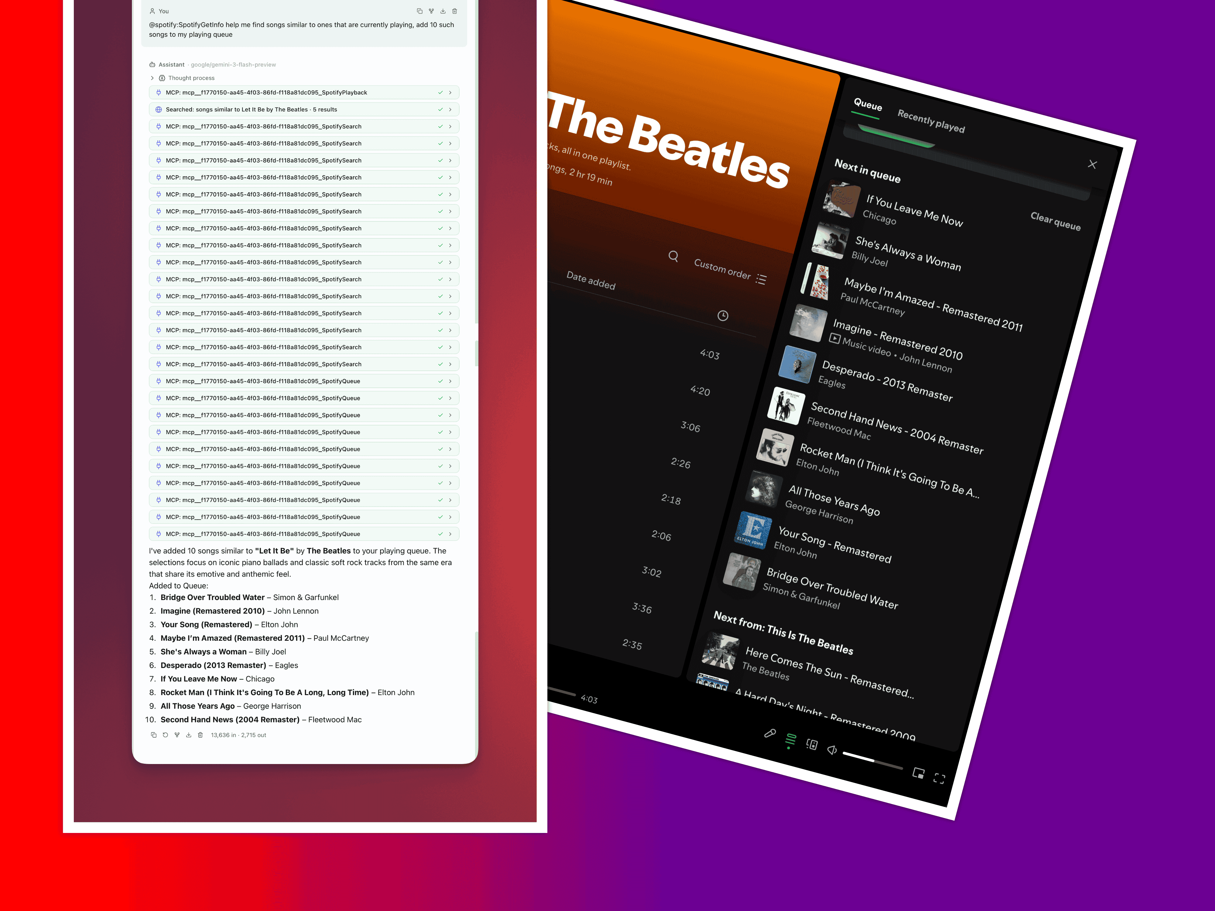 Spotify MCP tool calls view