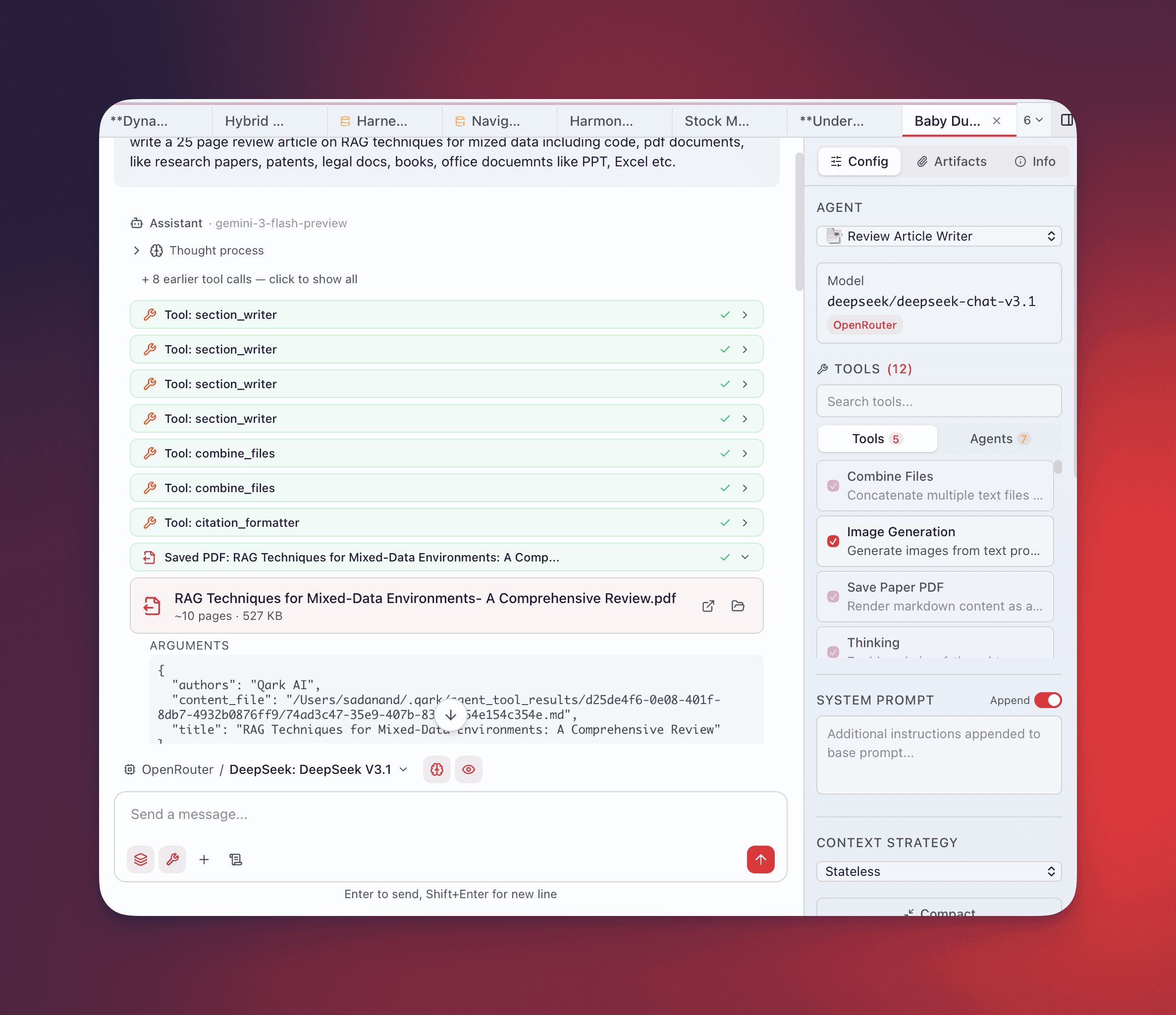 Nested execution trace showing parent agent