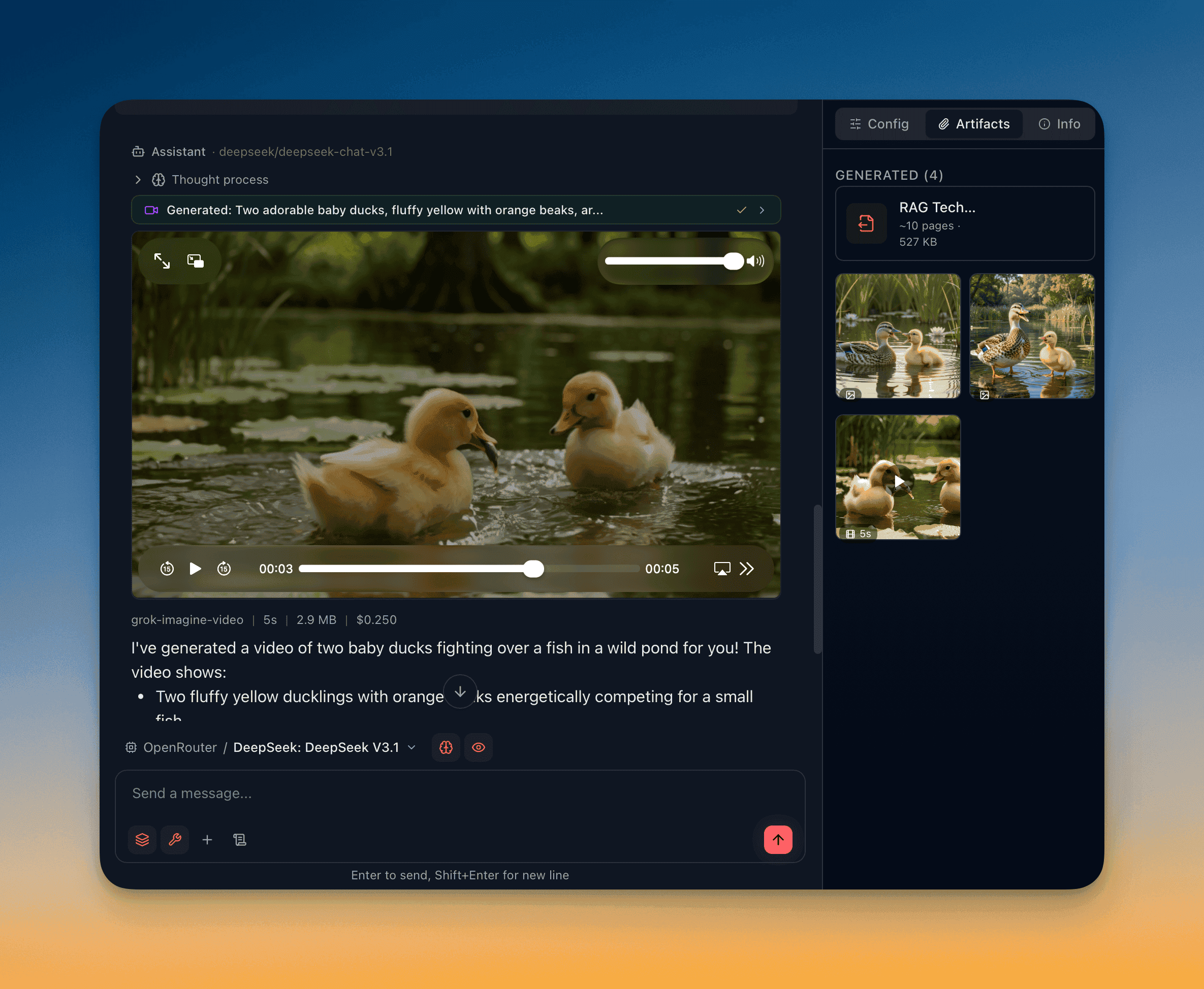 Video generation result with inline player and download button