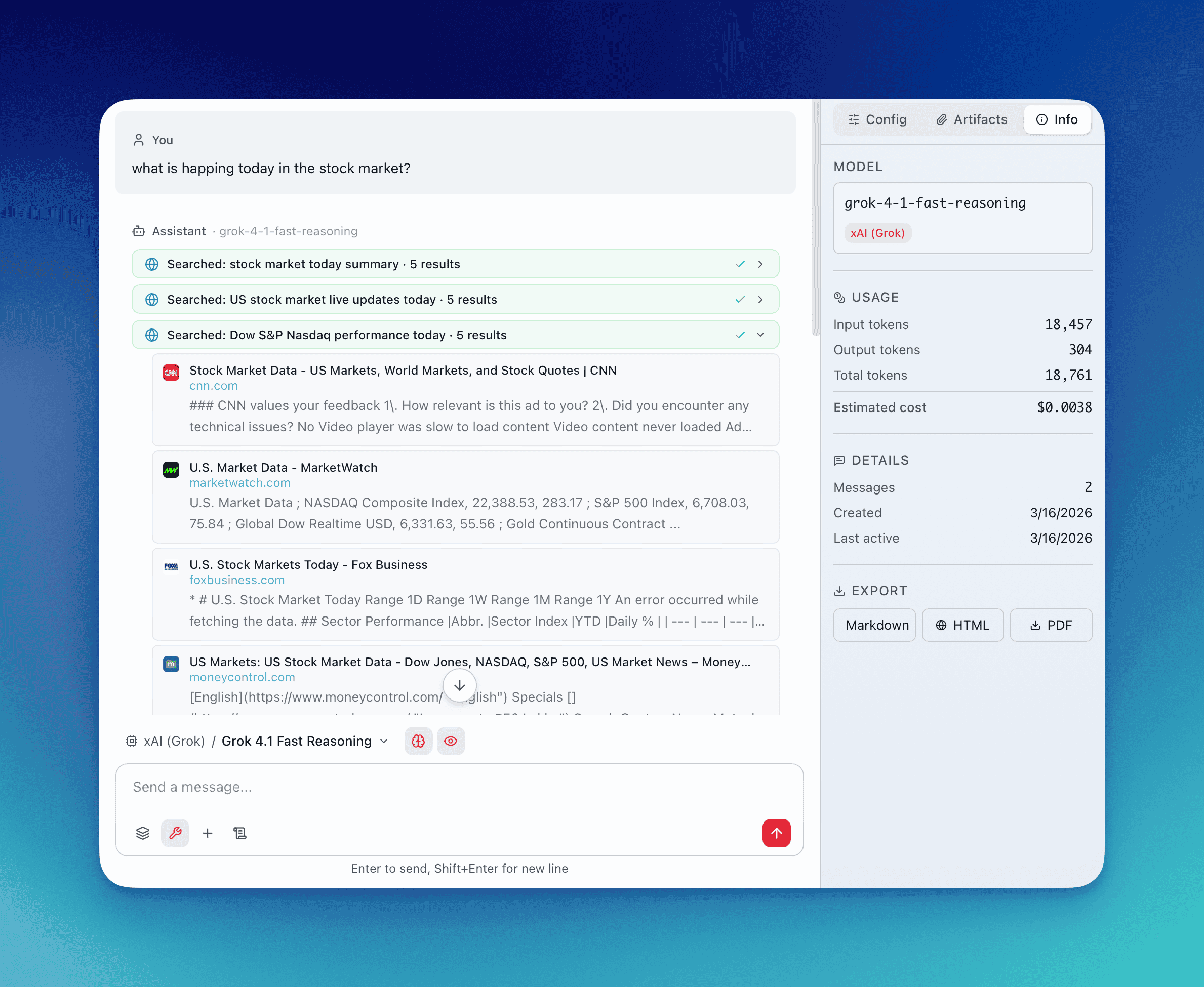 Web search call blocks in a conversation